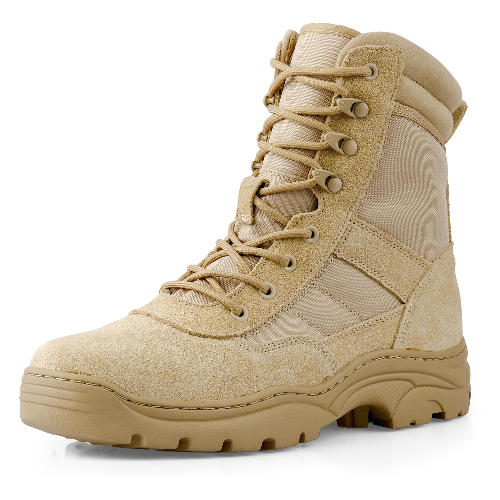 QUNLON Mens Tactical Boots Military Boots for Men Side Zipper Combat Motorcycle Boots Lightweight Army Work Boots 8 Duty Boots Tan Suede Jungle Boots-9US