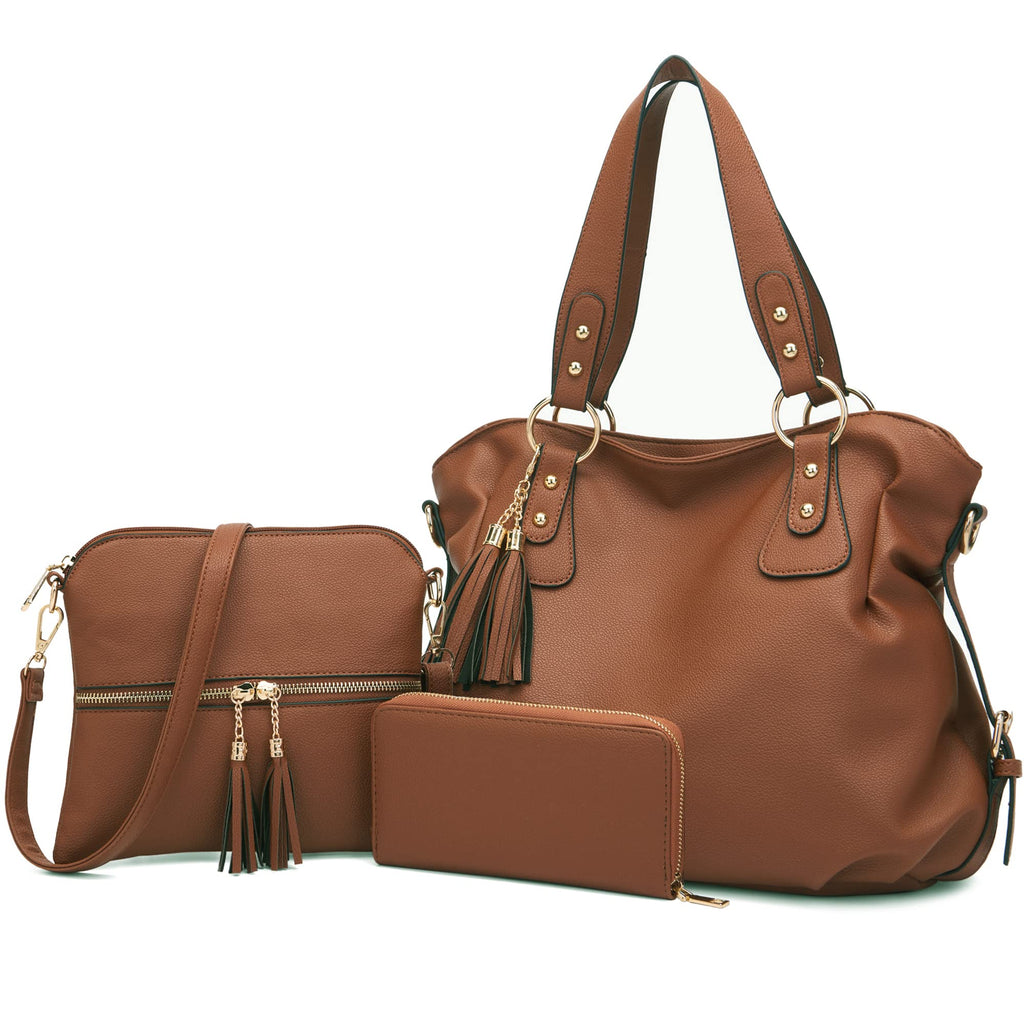 Purses And Wallets Set For Women Tote Satchel Handbags Large Hobo Bag Purse With Wallet 3PCS RedBrown