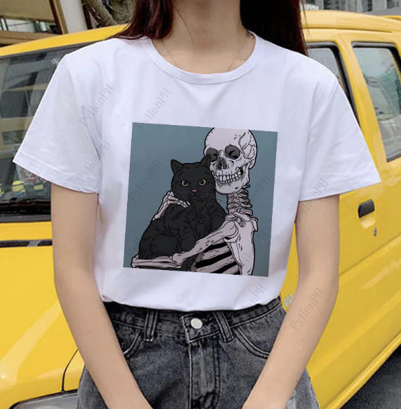 Kawaii Skull Cat Girl T-Shirt Top