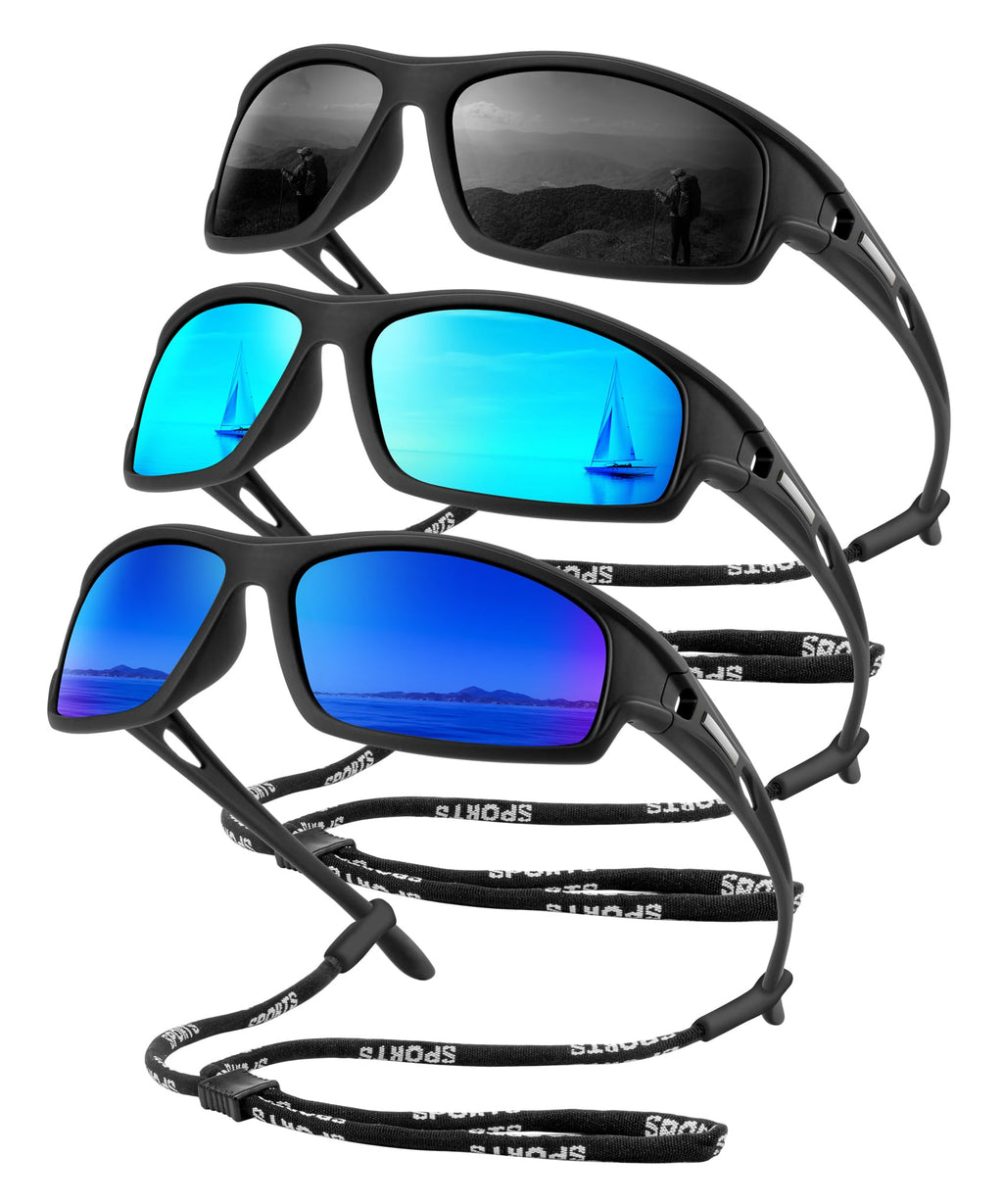 OUKEMAX Polarized Sunglasses Men Sports Sun Glasses Womens UV400 Protection for Fishing Runnling Driving 3 Packs