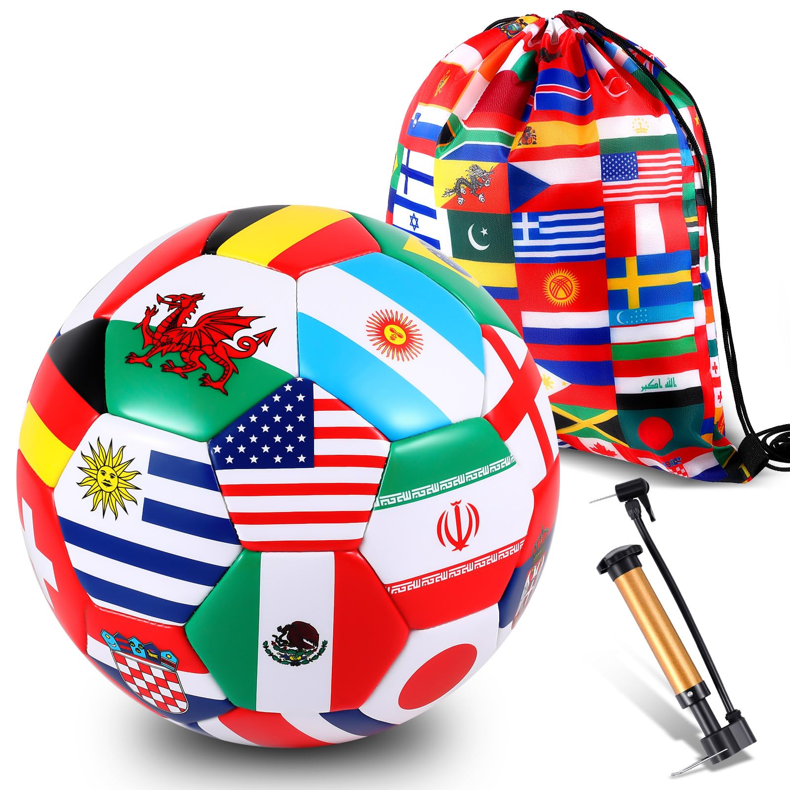 International Flag Soccer Ball World Flag Soccer Ball Size 5 Country Flag Party Favor Operation Christmas Soccer Balls with Pump and World Flag Storage Bag for Sports Holiday Birthday Party Gifts