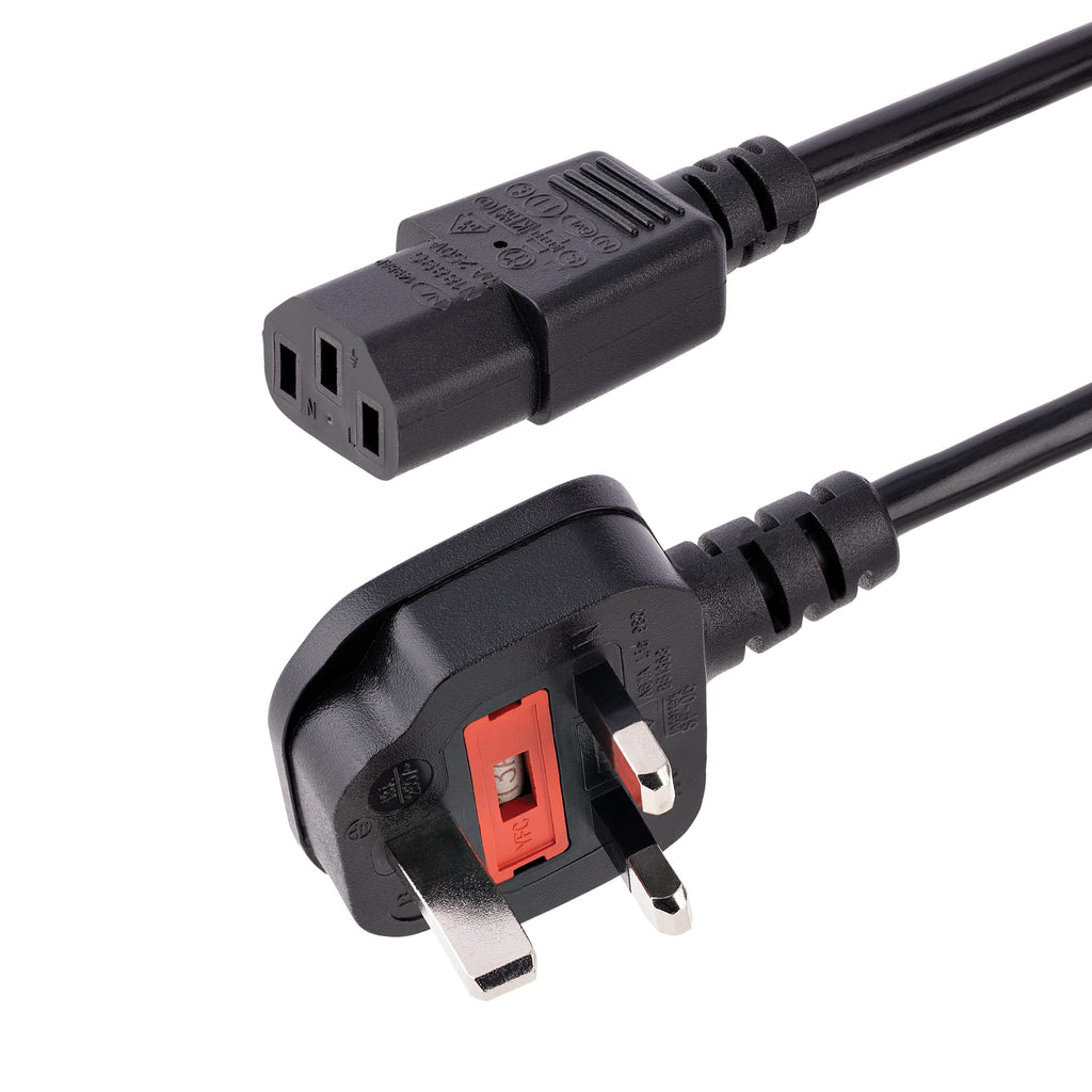 StarTech.com 6ft (1.8m) UK Computer Power Cable 18AWG BS 1363 to C13 10A 250V Black Replacement AC Power Cord Kettle Lead / UK Power Cord PC Power Supply Cable TV/Monitor Power Cable (PXT101UK)