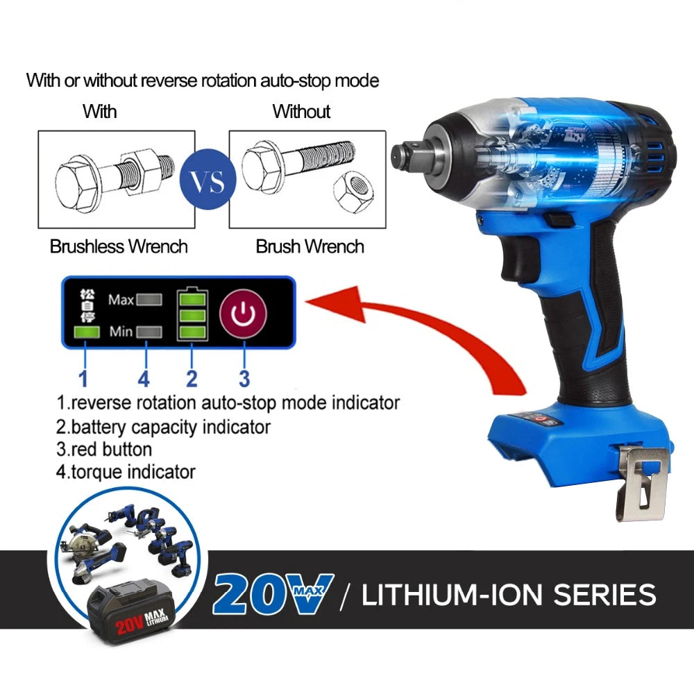 300NM Brushless Cordless Electric Impact Wrench 1/2 inch 20V Torque Socket Wrench Bare Tool Only By PROSTORMER