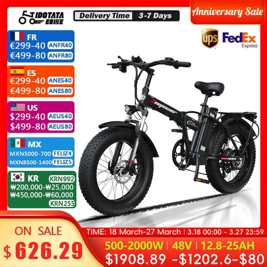 2000W Electric Bicycle 20INCH Ebike 48V 25AH Lithium Battery Mechanical Disc Brake 1000W Electric Bike Fat Tire Folding E bike