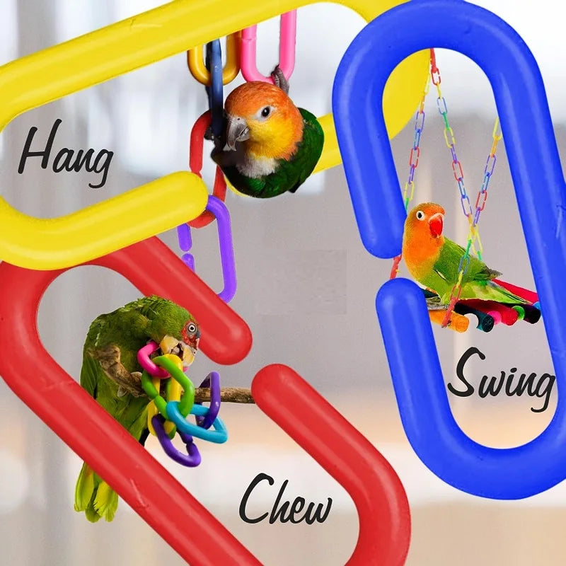 100 Pcs Rainbow C-Clips Plastic Chain Links, Bird Swing & Climbing Chain Cage Toy Clips & Hooks, Suitable for Sugar Glider, Rat