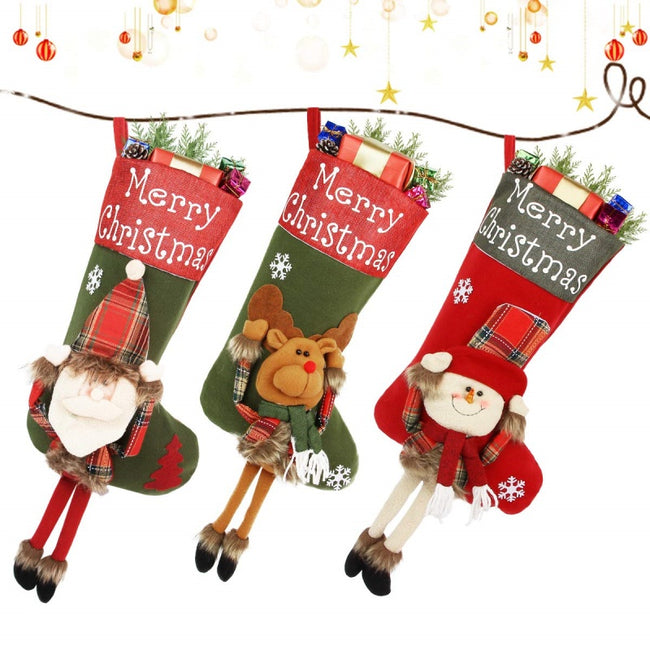 New Year Xmas Big Stockings Set Decorations Christmas 3D Plush Big Sock Christmas Tree Pendant Decorating Supplies Main Image