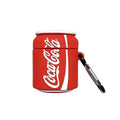 Ultra Thick Soft Silicone Coke Cola Case with Keychain for Apple AirPods 1 2 1st 2nd Red White Color Can Drink Cool Fun Creative Unique Classic Decent Simple Design Kids Boys Girls Men Adult Unisex