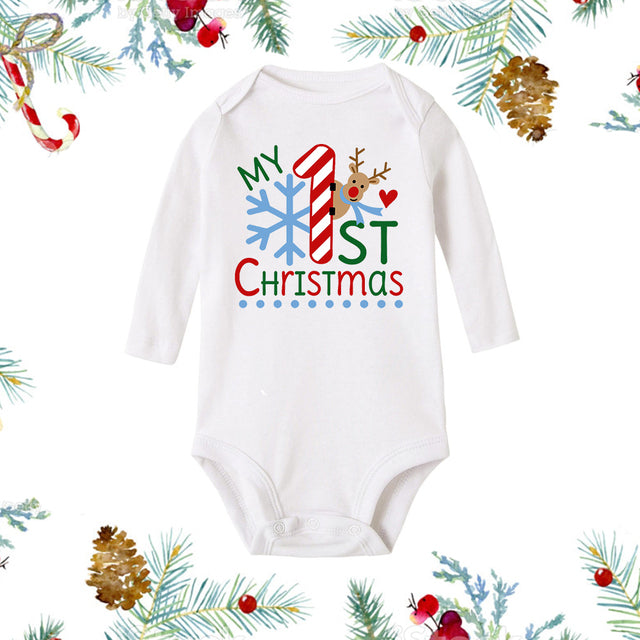 Christmas Newborn Baby White Long Sleeve Jumpsuit Main Image