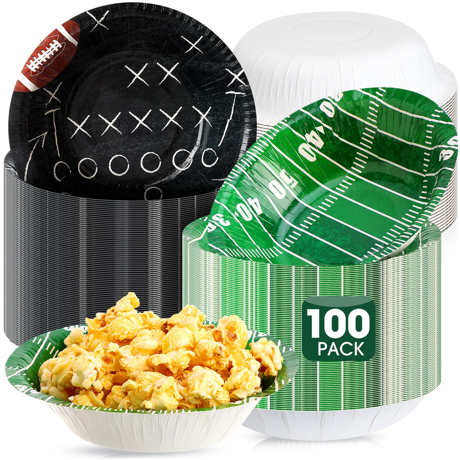 Ziliny 100 Pcs 16 oz Football Paper Bowls Disposable Football Bowls Football Party Snack Bowls Football Party Supplies Football Dessert Bowls for Game Day Hot Cold Soup Salad Home Decor