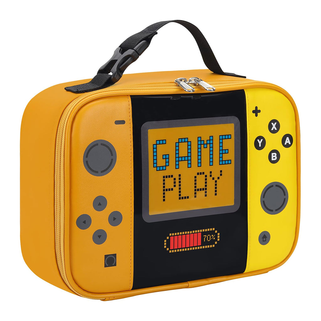 ZEGEIRI Kids Lunch Box Boys Insulated Game Console Lunch Bag Back to School Reusable Leather Lunch Tote Kit-(Game Play Yellow)